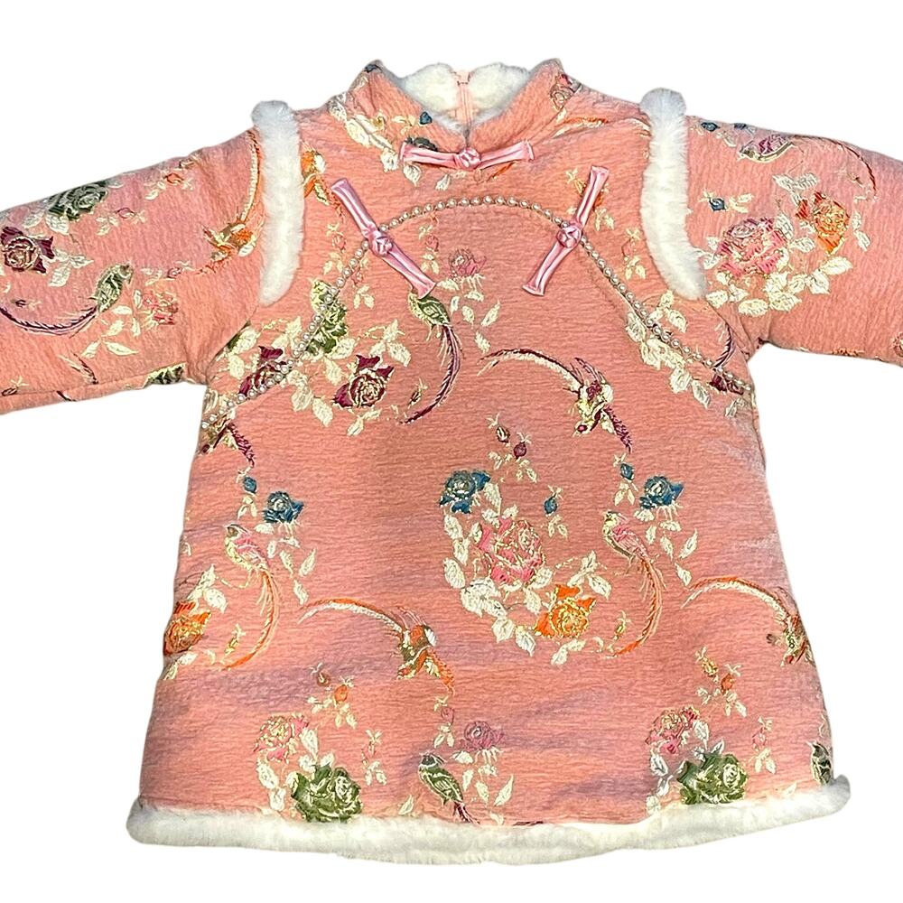 Baby Girls Quilted Dress Jacket L Toddler Floral Lined Embroidered Chinese Qipao